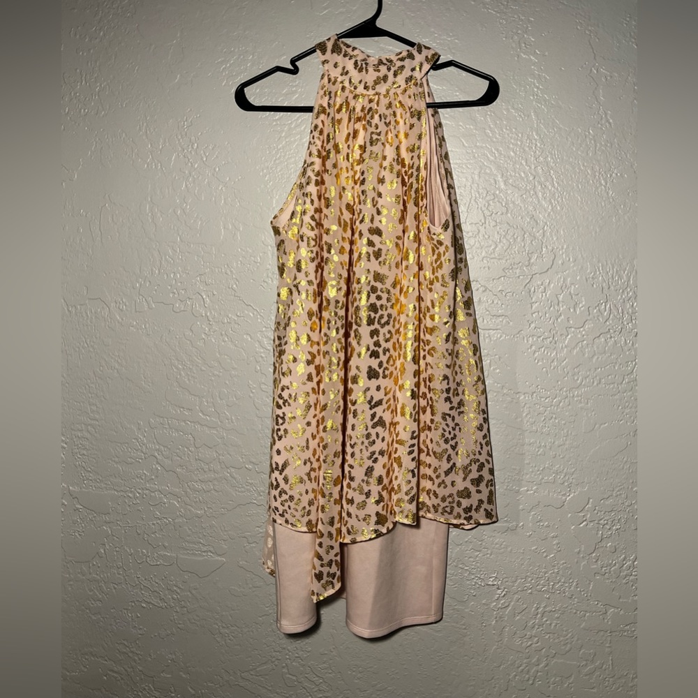 Wrapper Pink Mini Dress with Gold Leopard print